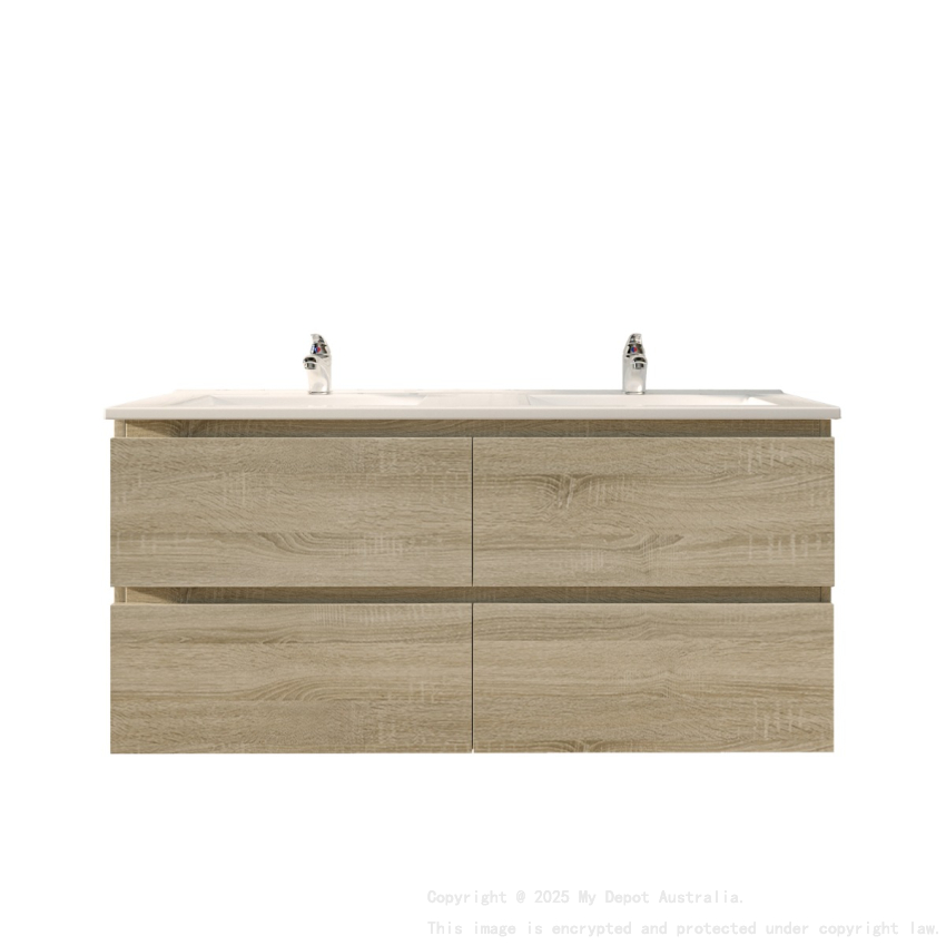 1200mm White Oak MDF Bathroom Vanity 4 Drawers Wall Hung Cabinet Only 