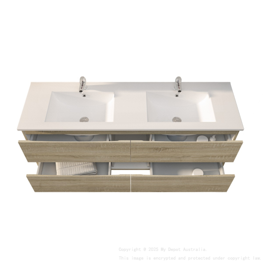 1500mm White Oak MDF Bathroom Vanity 4 Drawers Wall Hung Cabinet Only 