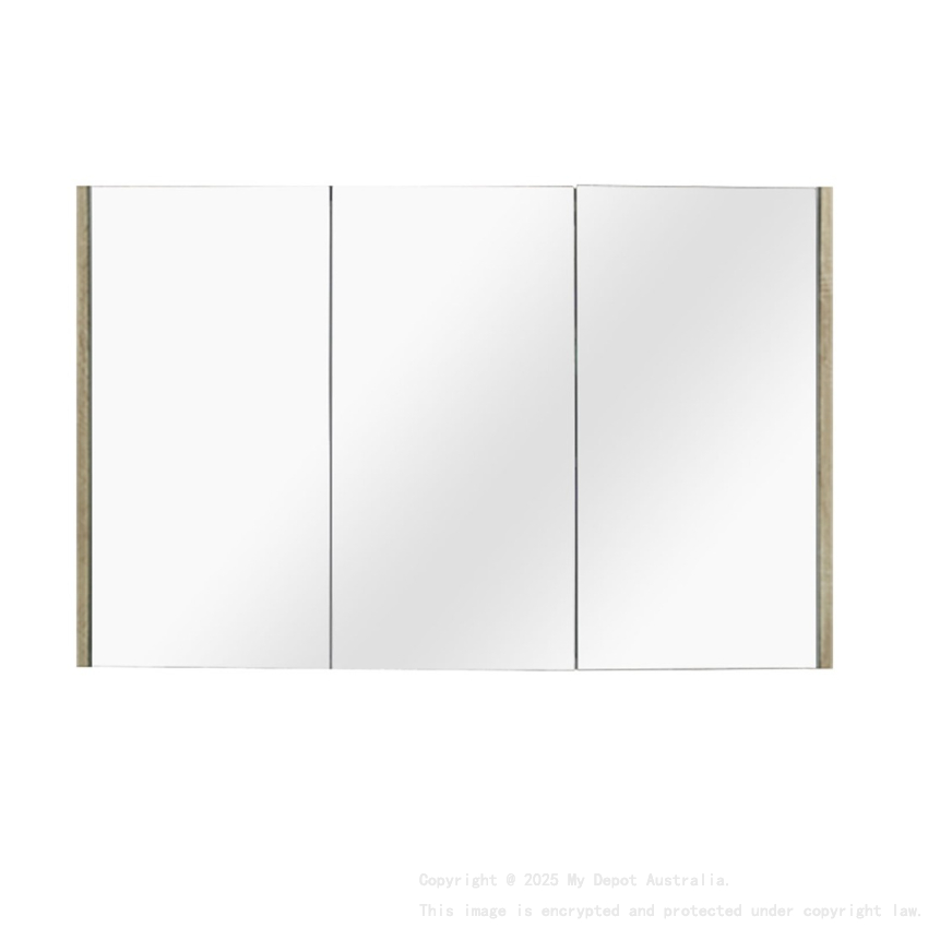 1200mm Pencil Mirror White Oak MDF 3 Doors Shaving Cabinet