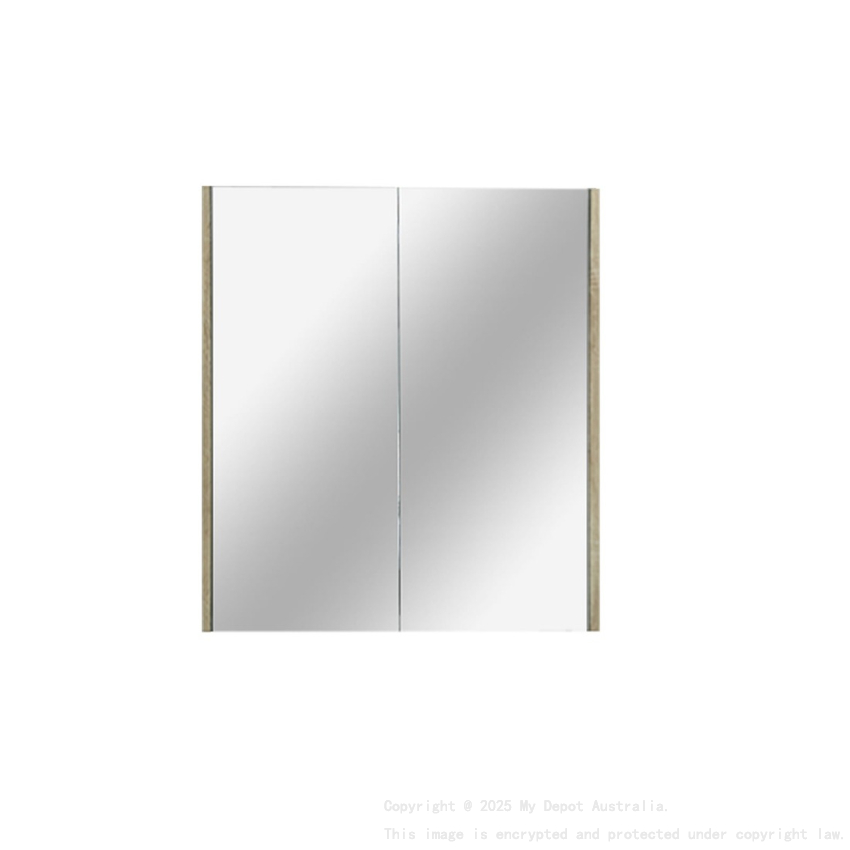 600mm Pencil Mirror White Oak MDF 2 Doors Shaving Cabinet