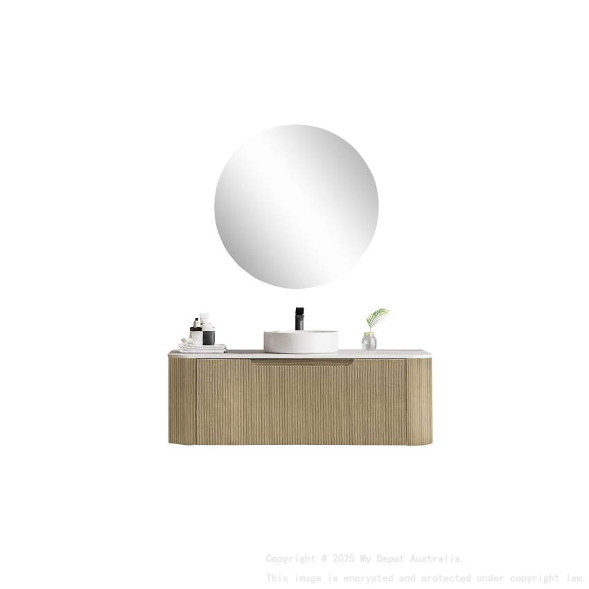 1200*460*400mm Bur Oak Round Edge Grooved Wall Hung Vanity Cabinet Only Soft Closed Single Drawer