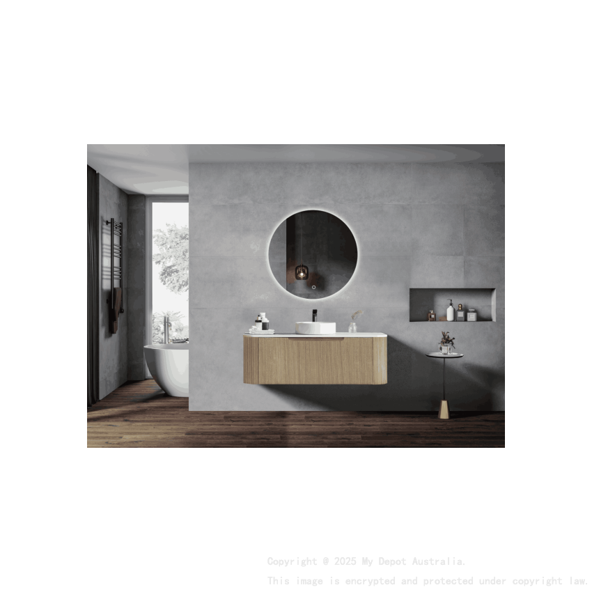 1200*460*400mm Bur Oak Round Edge Grooved Wall Hung Vanity Cabinet Only Soft Closed Single Drawer