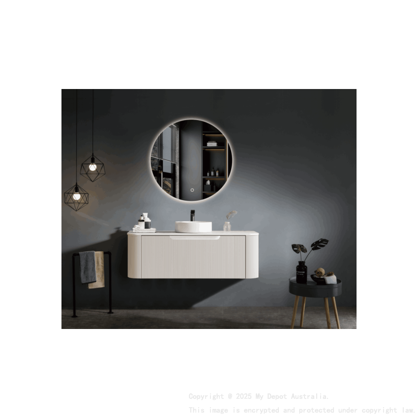 1200*460*400mm Matt White Round Edge Grooved Wall Hung Vanity Cabinet Only Soft Closed Single Drawer