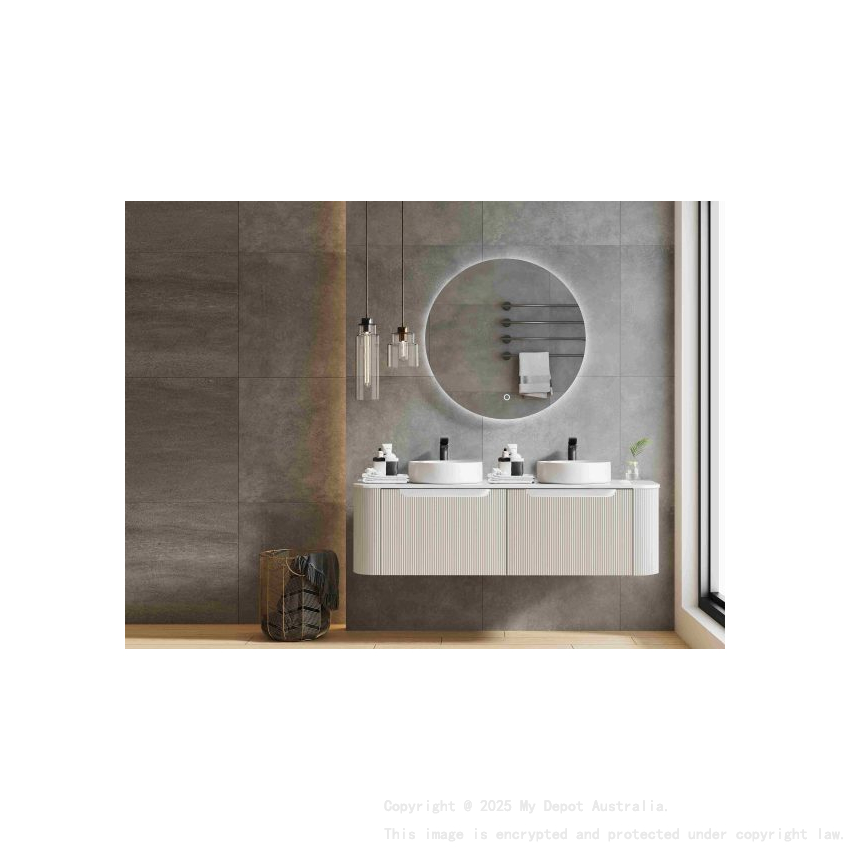 1500*460*400mm Matt White Round Edge Grooved Wall Hung Vanity Cabinet Only Soft Closed Double Drawer