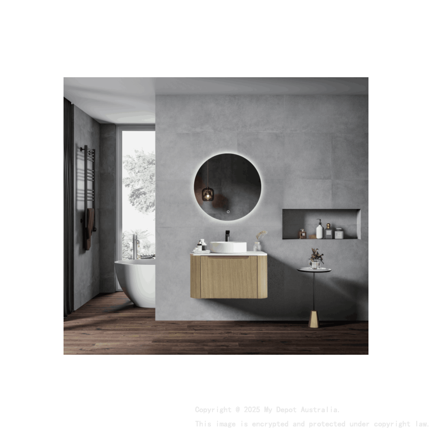 600*460*400mm Bur Oak Round Edge Grooved Wall Hung Vanity Cabinet Only Soft Closed Single Drawer