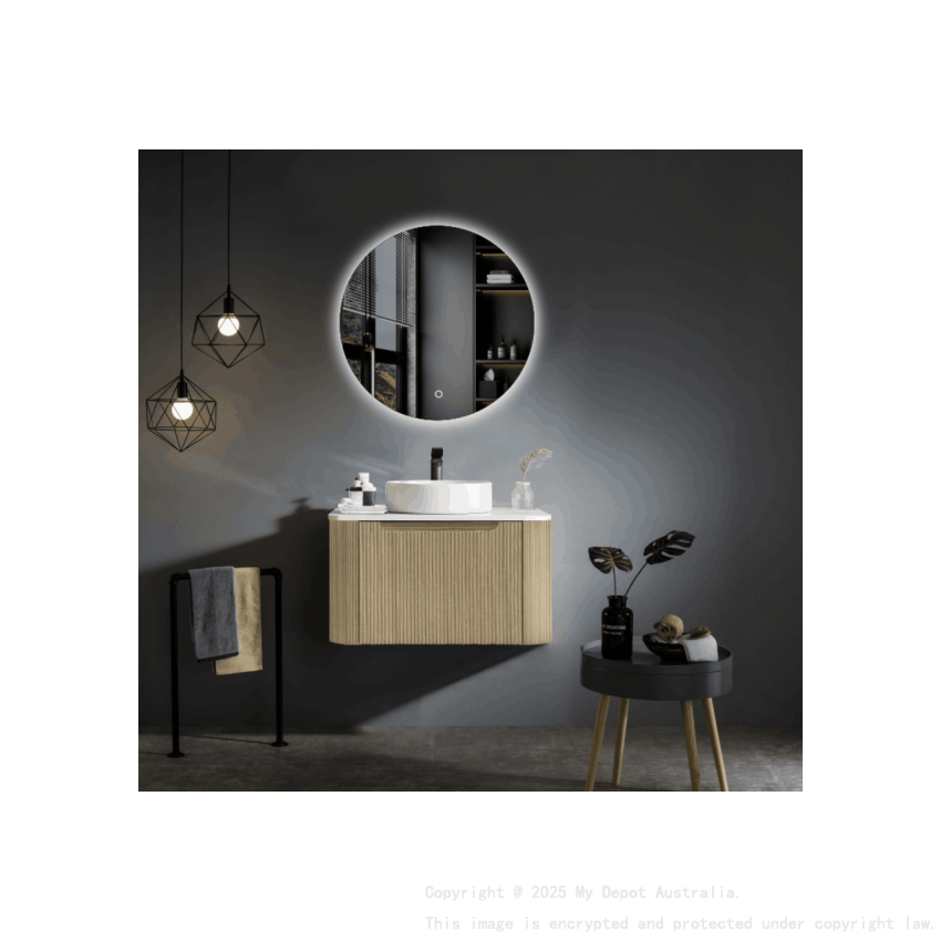 600*460*400mm Bur Oak Round Edge Grooved Wall Hung Vanity Cabinet Only Soft Closed Single Drawer