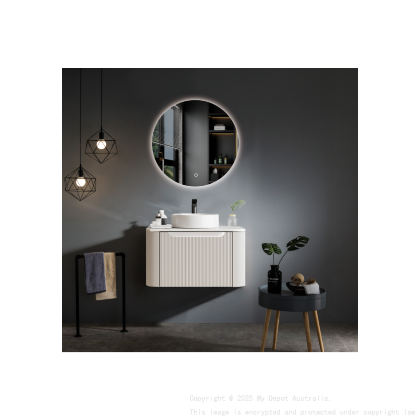 600*460*400mm Matt White Round Edge Grooved Wall Hung Vanity Cabinet Only Soft Closed Single Drawer