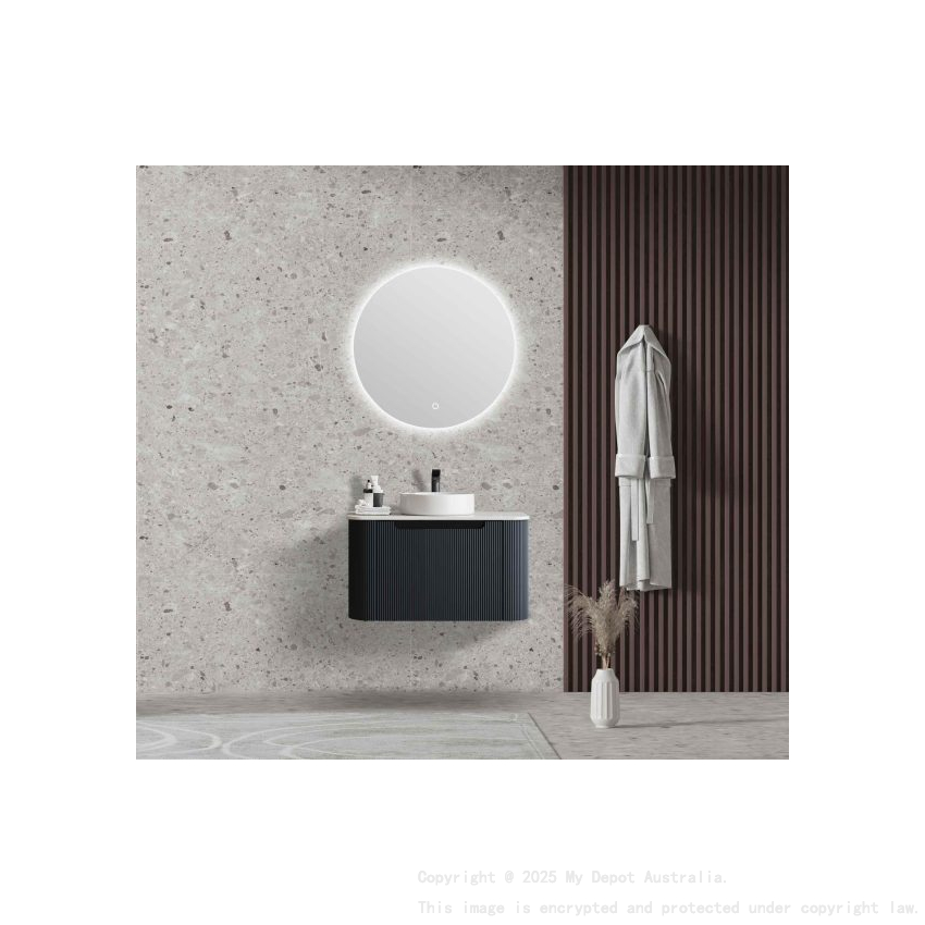 750*460*400mm Matt Black Round Edge Grooved Wall Hung Vanity Cabinet Only Soft Closed Single Drawer