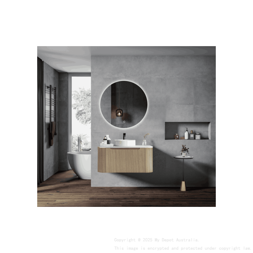 900*460*400mm Bur Oak Round Edge Grooved Wall Hung Vanity Cabinet Only Soft Closed Single Drawer