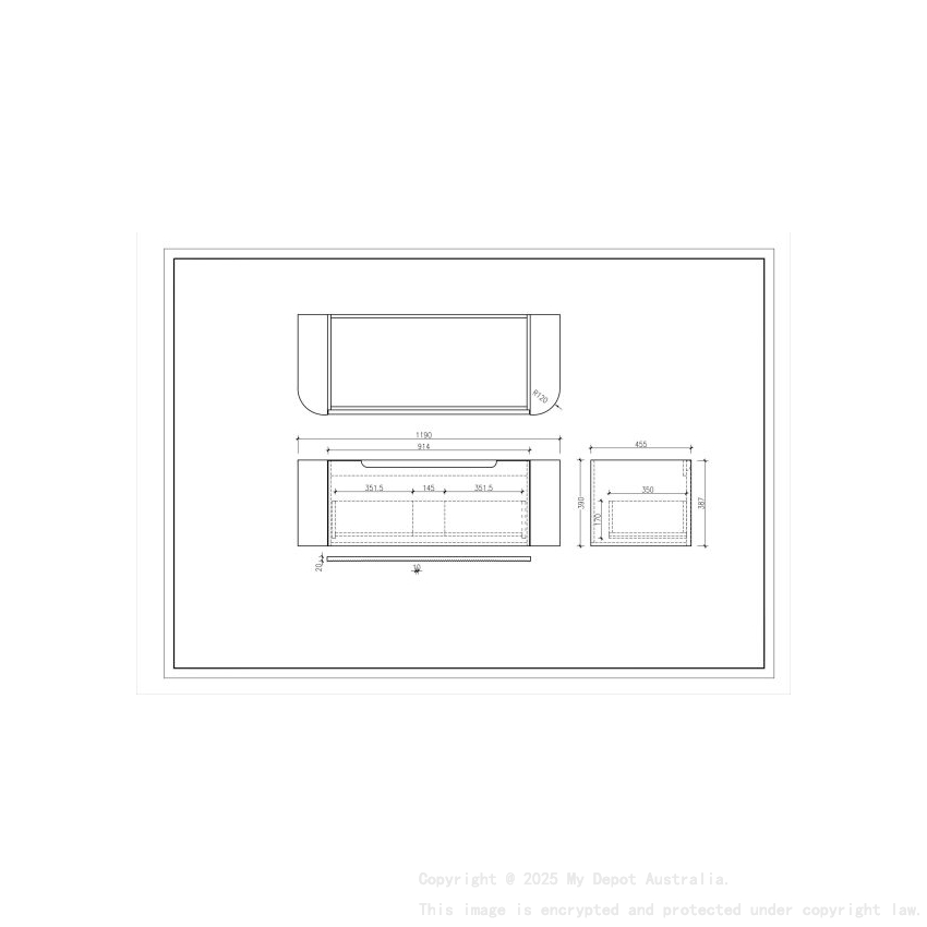 1200*460*400mm Matt White Round Edge Grooved Wall Hung Vanity Cabinet Only Soft Closed Single Drawer