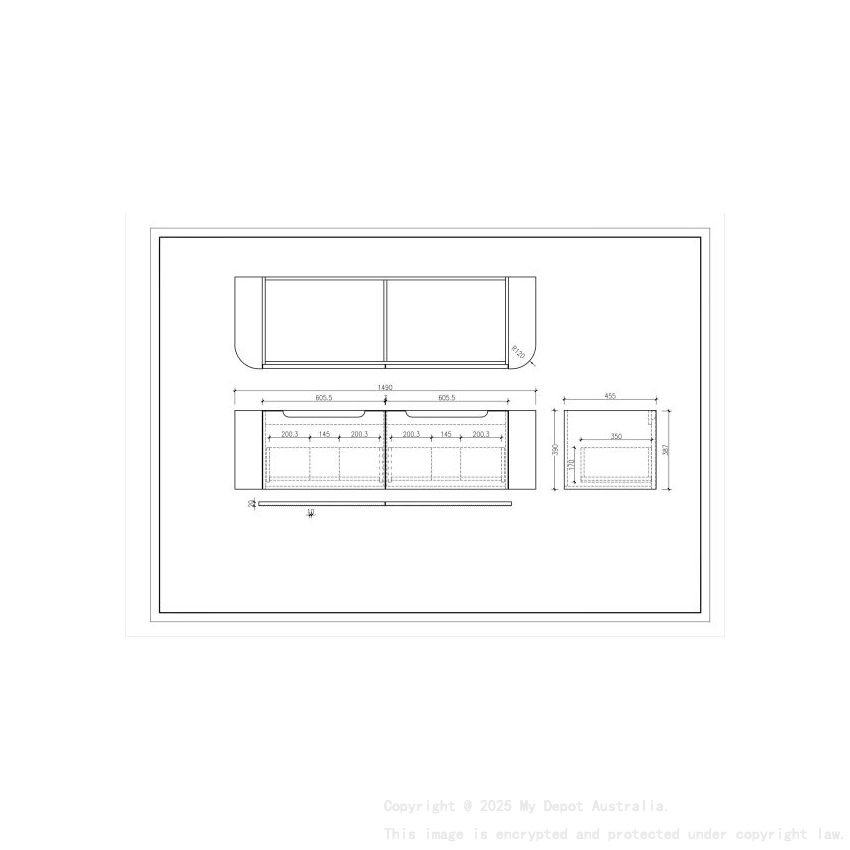 1500*460*400mm Matt White Round Edge Grooved Wall Hung Vanity Cabinet Only Soft Closed Double Drawer