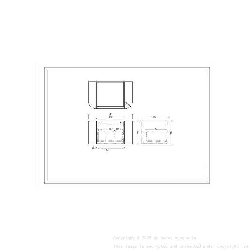 750*460*400mm Matt White Round Edge Grooved Wall Hung Vanity Cabinet Only Soft Closed Single Drawer