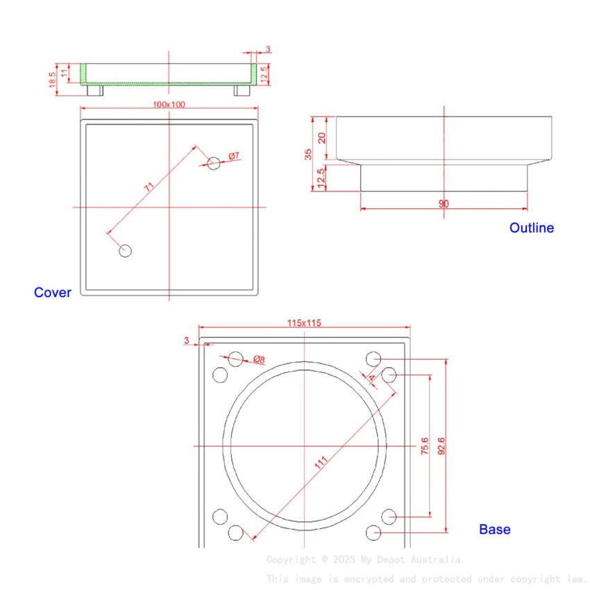 Nana 115x115mm Brass Chrome Smart Tile Insert Floor Waste Shower Grate Drain