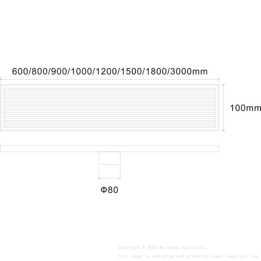 800*100*21mm Electroplated Gun metal Grills Drain Centre Outlet 80mm