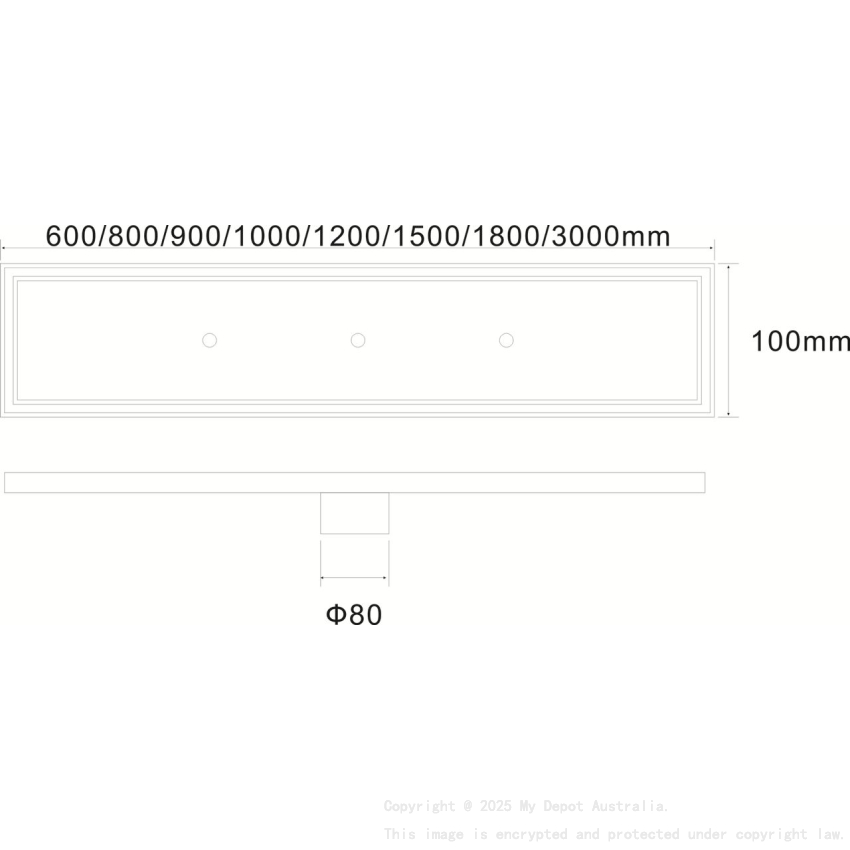 600*100*21mm Electroplated Gun Metal Tile Insert Drain Centre Outlet 80mm