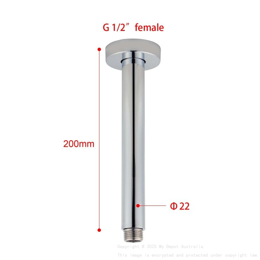 Pentro Brushed Nickel Round Ceiling Shower Arm 200mm