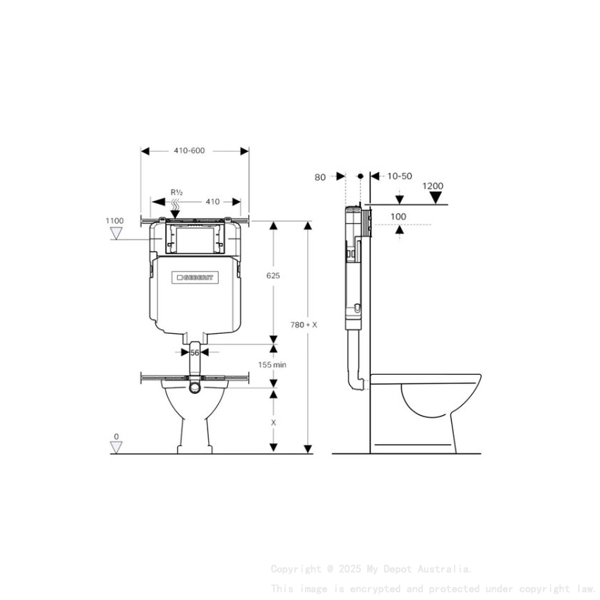 560X365X420mm Procida Geberit Inwall Floor Toilet Suite Rimless Wall Faced Floor Pan