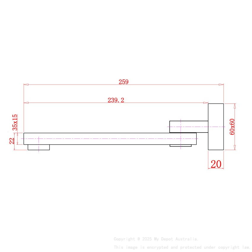 Cavallo Gun Metal Grey Square Bath Spout