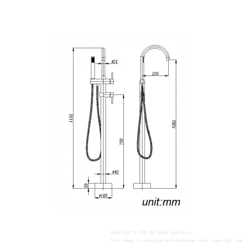 Pentro Matte Black Free Standing Spout & Shower