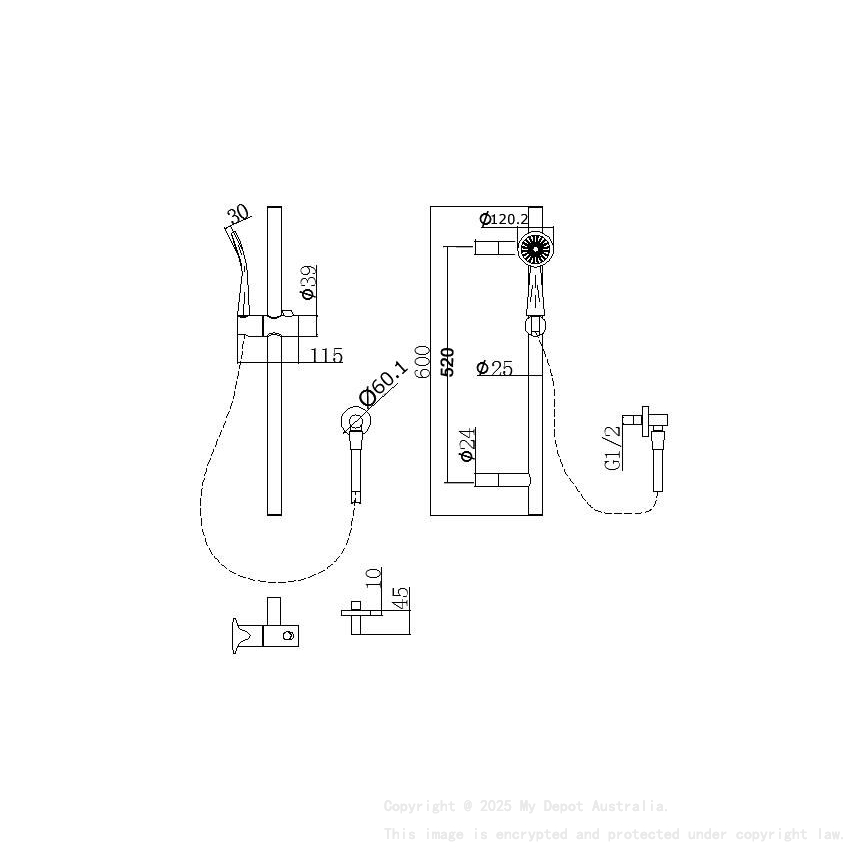 Pentro Brushed Yellow Gold Round Handheld Shower Rail Set