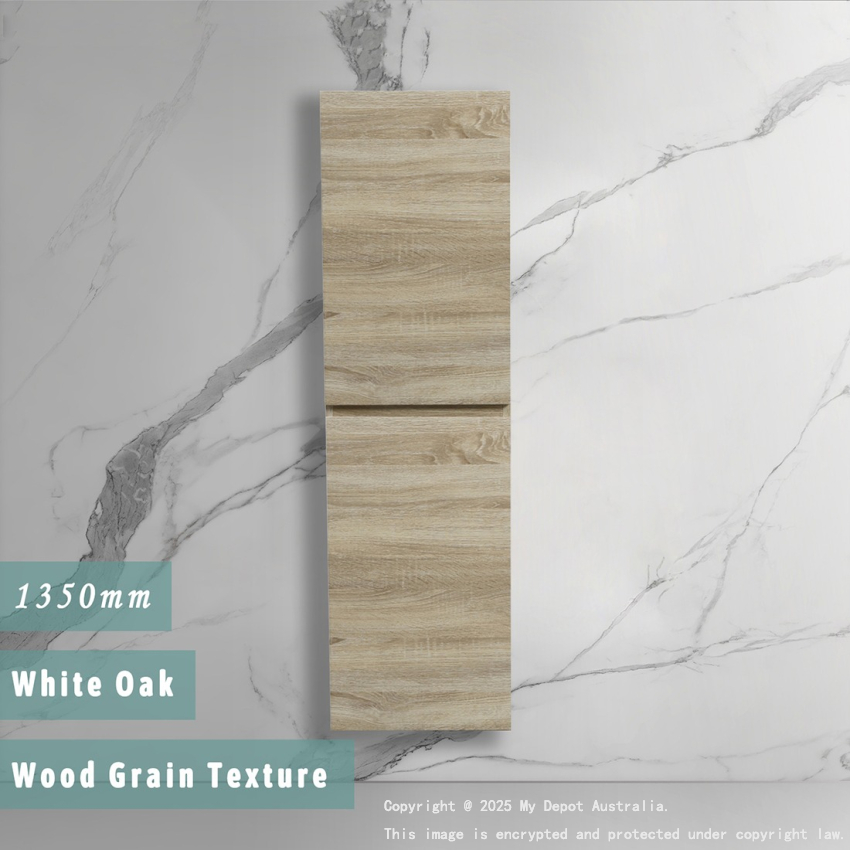 1350mm White Oak MDF Cabinet Bathroom Vanity 2 Doors Tall Boy