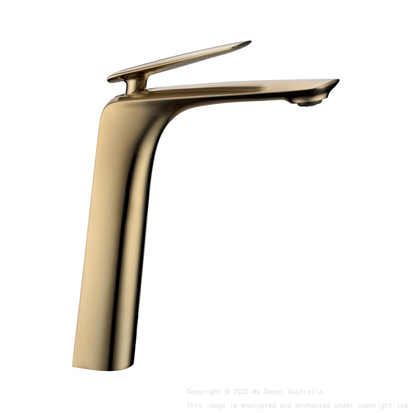 Bellino Solid Brass Brushed Yellow Gold Tall Basin Mixer