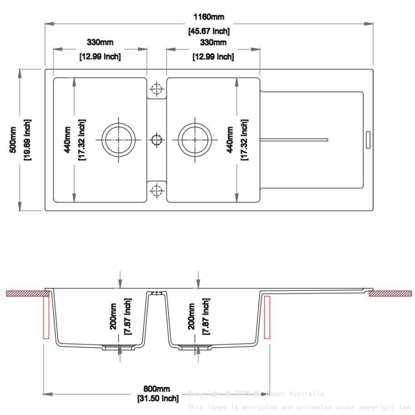 Carysil White Double Bowls with Drainer Granite Kitchen Sink 1160*500mm