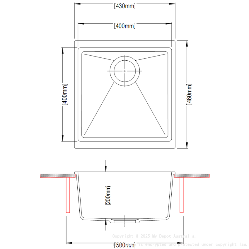 430*460*200mm Carysil Black Single Bowl Granite Kitchen/Laundry Sink Top/Flush/Under Moun
