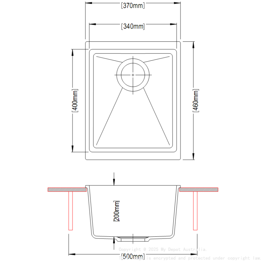370*460*200mm Carysil Black Single Bowl Granite Kitchen/Laundry Sink Top/Flush/Under Mount