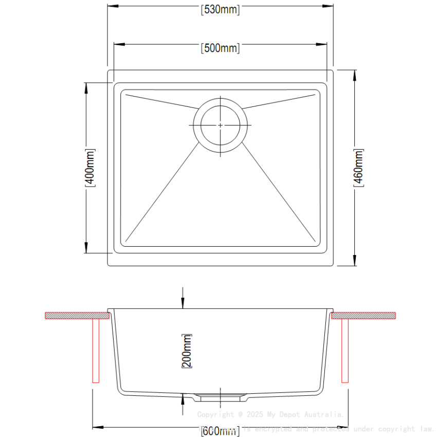 530*460*200mm Carysil White Single Bowl Granite Kitchen/Laundry Sink Top/Flush/Under Mount
