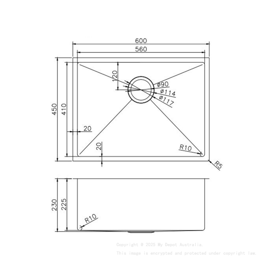 304 Stainless Steel Gun Metal Grey PVD Coating Single Bowl Kitchen Sink(Round Edges,with Bottom Tray)600*450*230mm