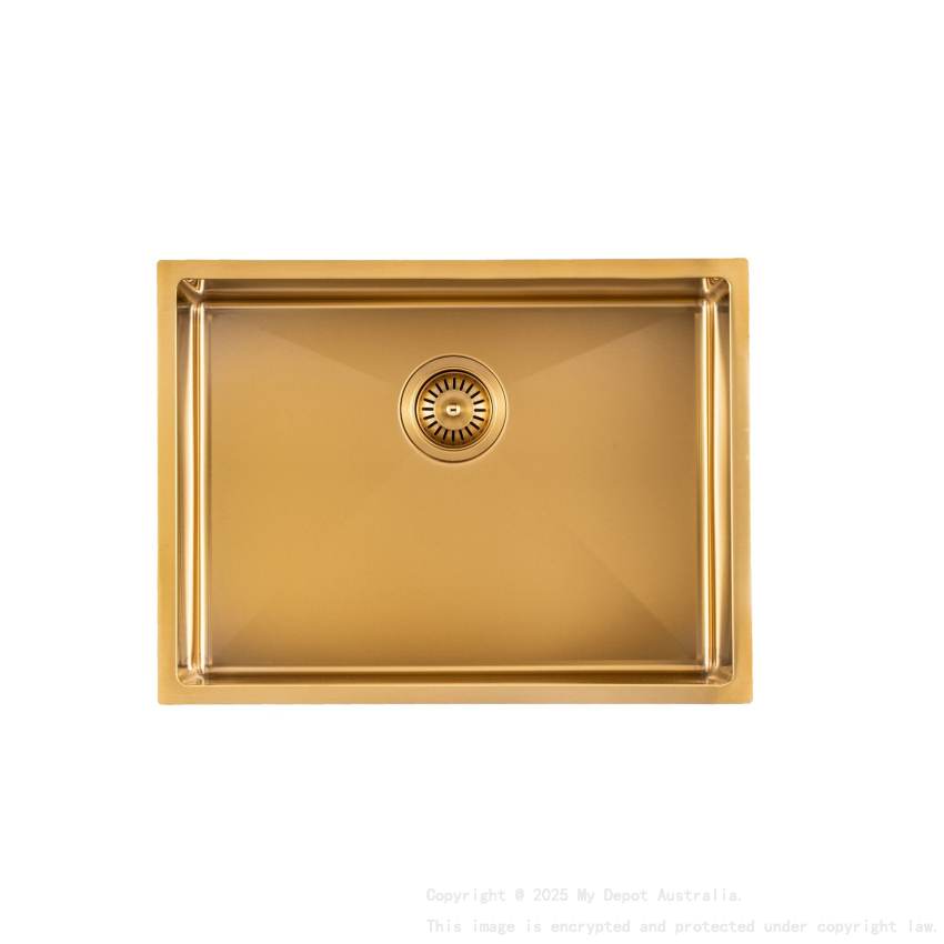 304 Stainless Steel Brushed Gold PVD Coating Single Bowl Kitchen Sink(Round Edges,with Bottom Tray)600*450*300mm