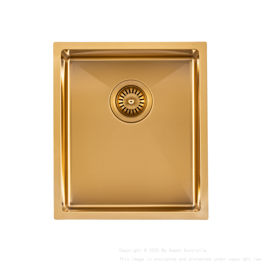 304 Stainless Steel Brushed Gold PVD Coating Single Bowl Kitchen Sink(Round Edges,with Bottom Tray)390*450*215mm