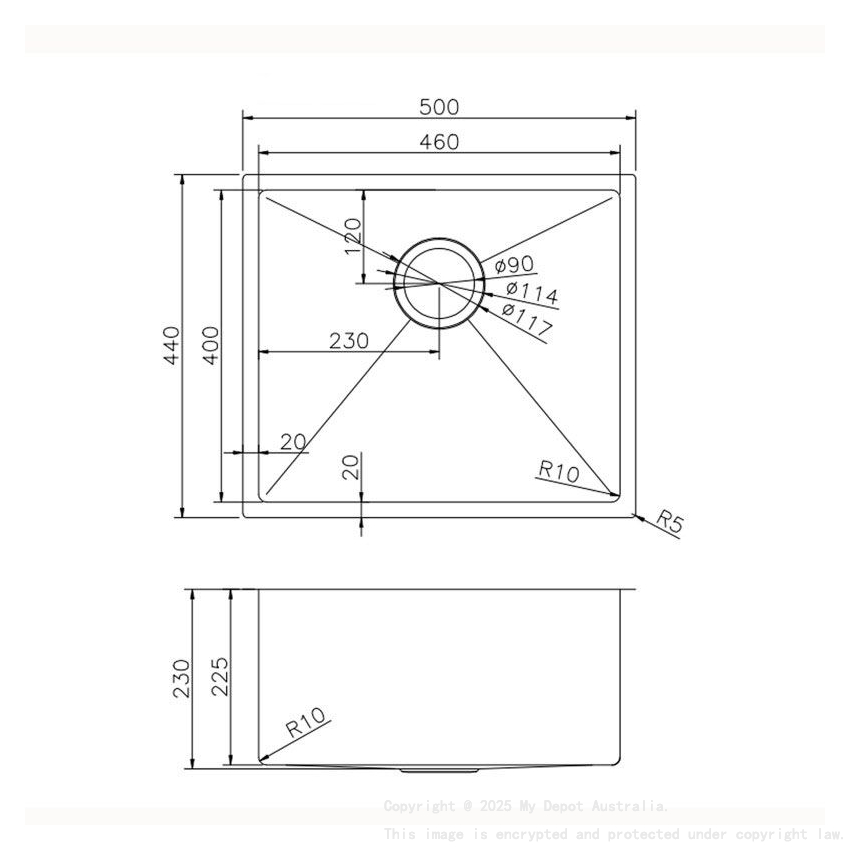 304 Stainless Steel Gun Metal Grey PVD Coating Single Bowl Kitchen Sink(Round Edges,with Bottom Tray)500*440*230mm