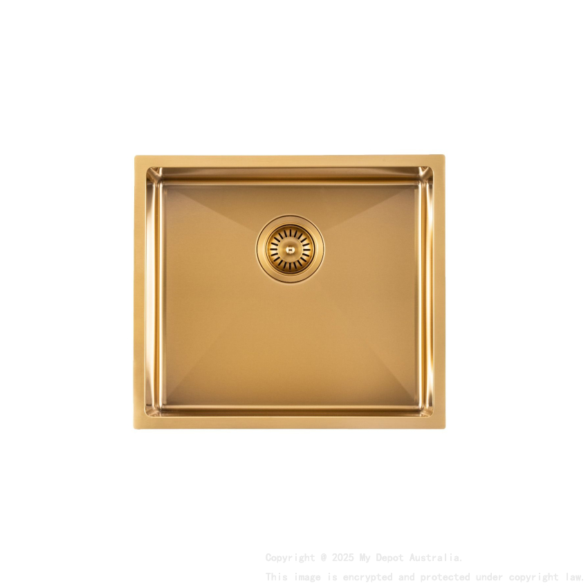 304 Stainless Steel Brushed Gold PVD Coating Single Bowl Kitchen Sink(Round Edges,with Bottom Tray)500*440*230mm