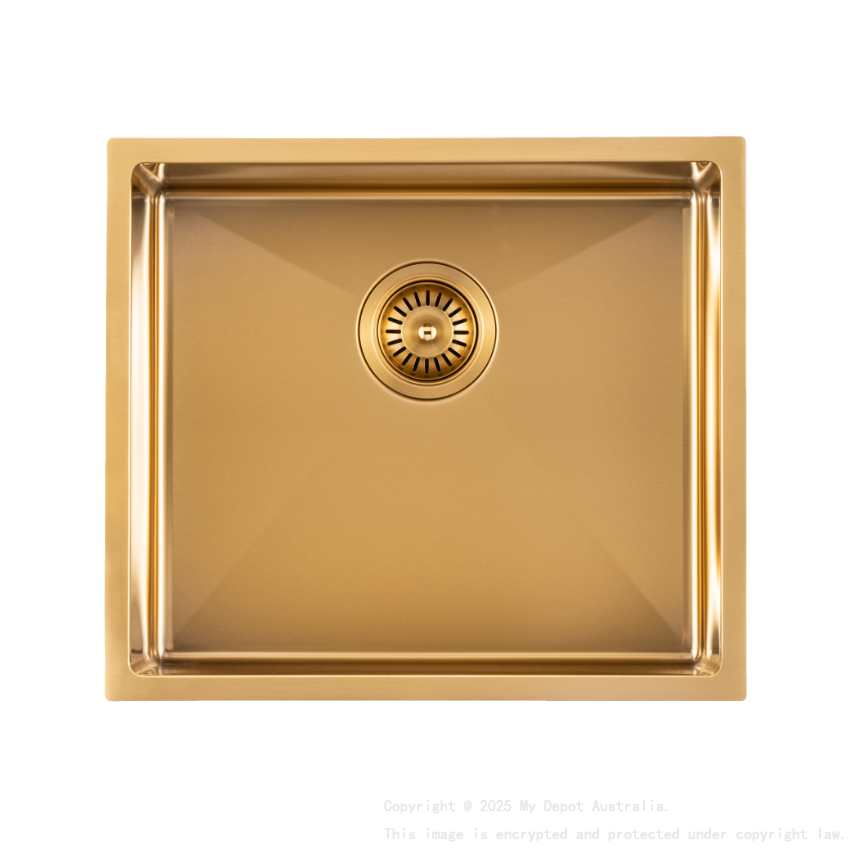 304 Stainless Steel Brushed Gold PVD Coating Single Bowl Kitchen Sink(Round Edges,with Bottom Tray)510*450*230mm