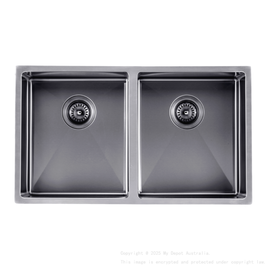 304 Stainless Steel Gun Metal Grey PVD Coating Double Bowl Kitchen Sink(Round Edges,with Bottom Tray)770*450*215mm