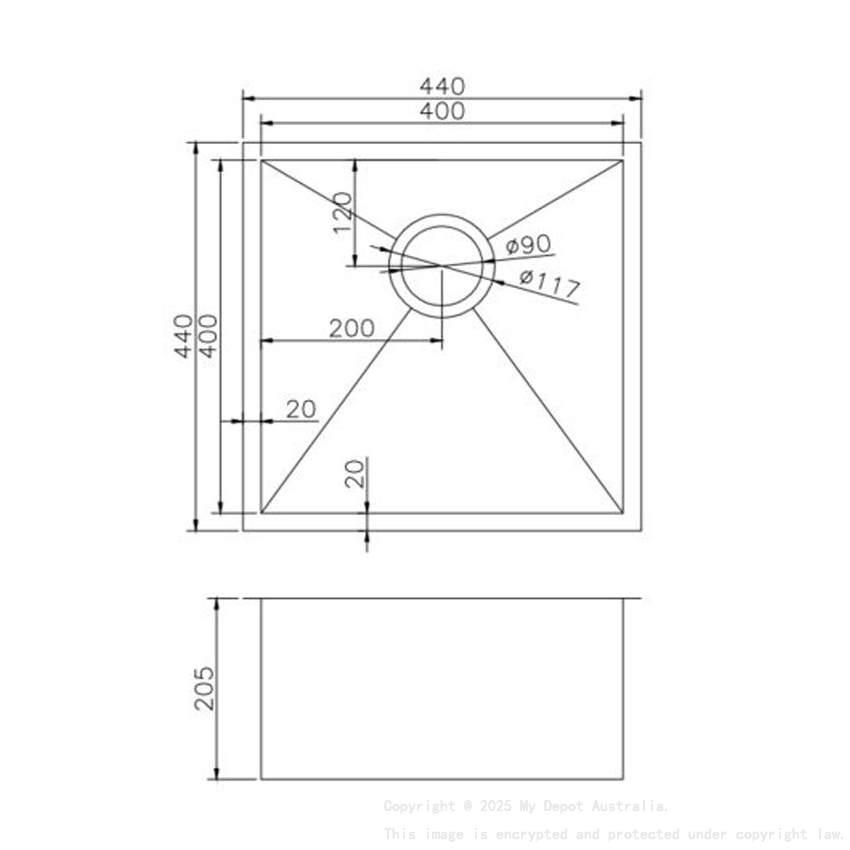 304 Stainless Steel Gun Metal Grey PVD Coating Single Bowl Kitchen Sink(Round Edges,with Bottom Tray)440*440*205mm