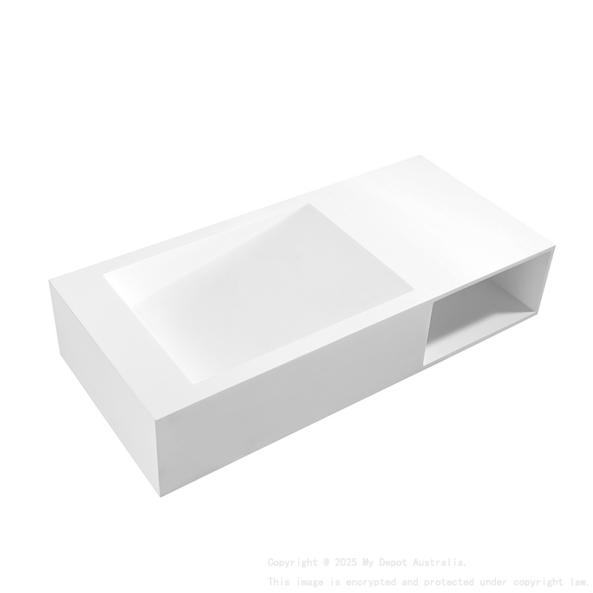 1000*460*200mm Matt White Crete Solid Surface Stone Wall Hung Basin None Overflow