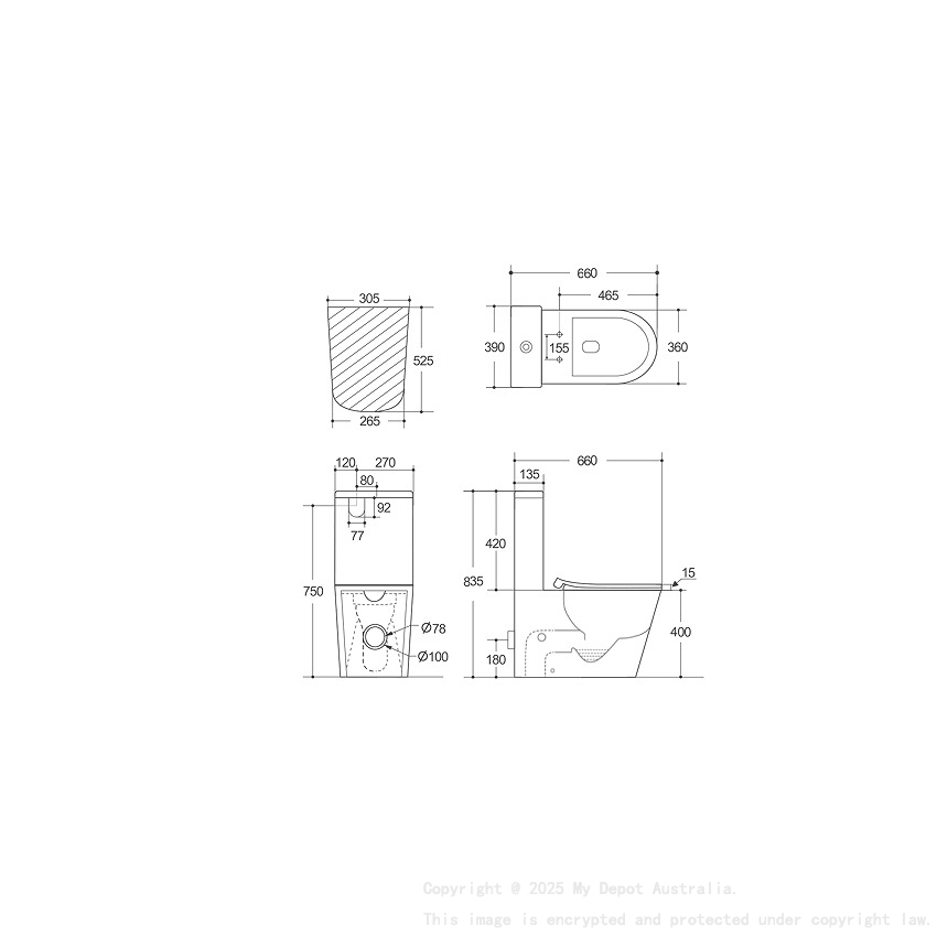 660×390×835mm Binli Agena Toilet Suite