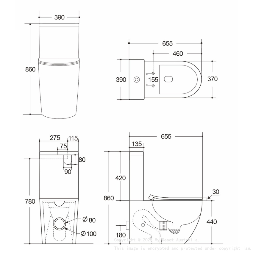 650*390*850mm Procida Tornado Rimless Toilet Suite