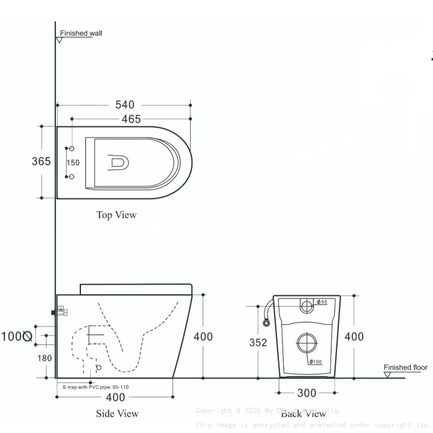 540X365X400mm Agena Rimless Wall Faced Floor Pan