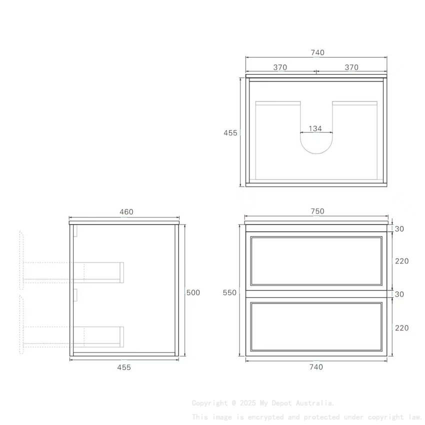 740*455*560mm Matte White Hamilton Federation Wall Hung PVC Cabinet Two Drawers