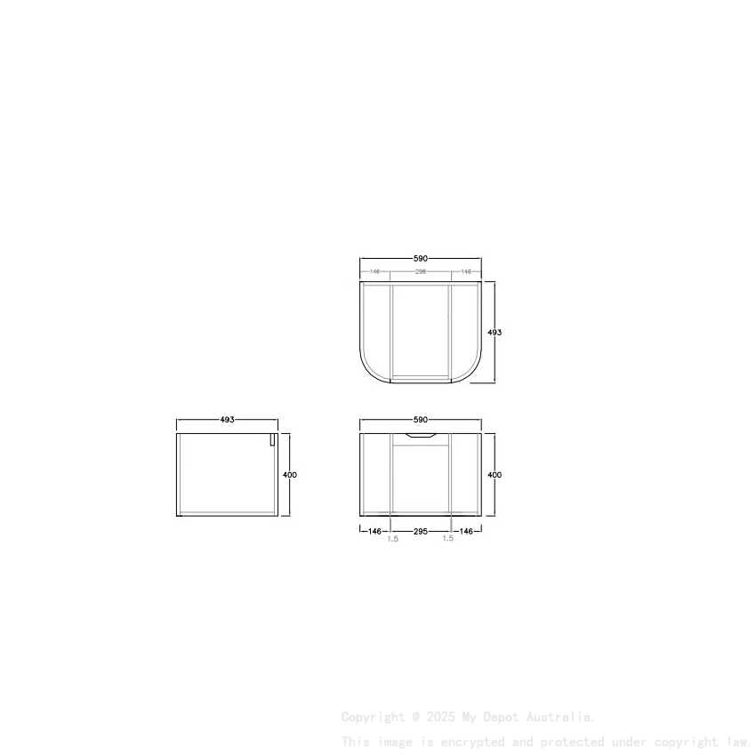 590*493*400mm Costal Oak Agena Fluted Wood Grain Wall Hung Vanities Soft Closing Drawer Pull Out With Handle