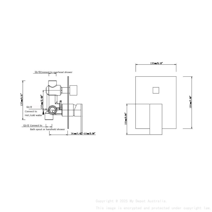 Cavallo Matte Black Square Shower Mixer Diverter
