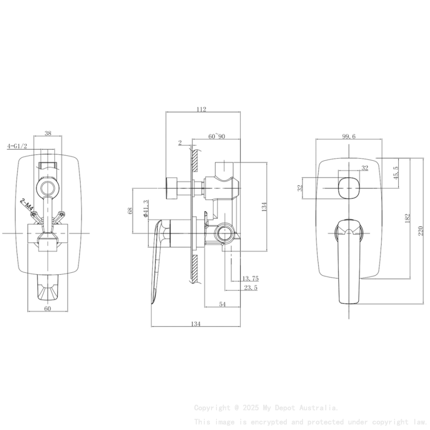 Bellino Chrome Wall Mixer with Diverter