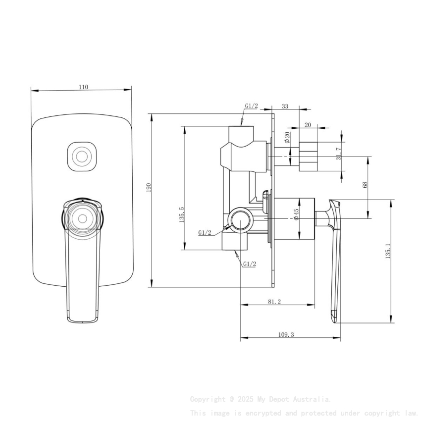 Esperia Chrome & Matte Black Wall Mixer with Diverter