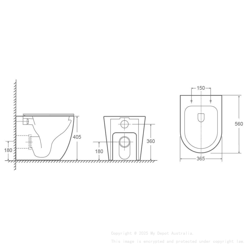 560X365X420mm Procida R&T Inwall Floor Toilet Suite Rimless Wall Faced Floor Pan