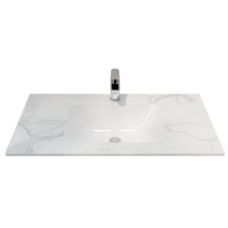 900L*460D*180Hmm White Marble Look Sintered Stone Top With Undermount Basin