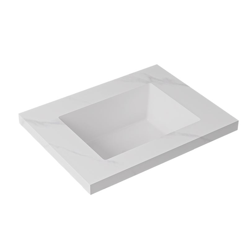 600x460x190mm Carrara White Sintered Stone Seamlessjoined With Fine Ceramic Basin Single Bowl No Tap Hole